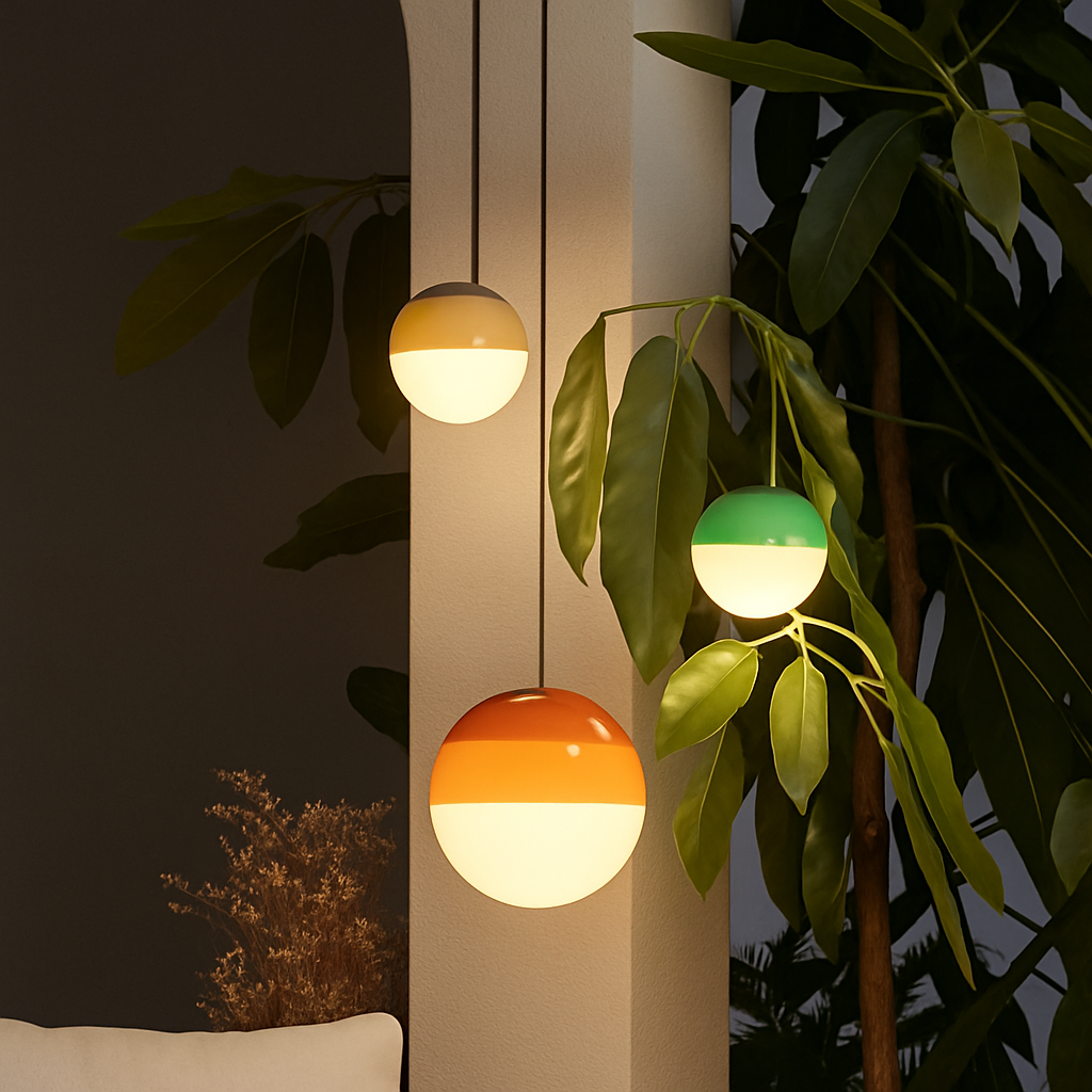 Suspension boule en verre opalin à calotte colorée — Besace
