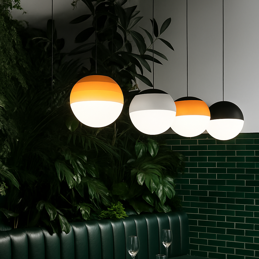 Suspension boule en verre opalin à calotte colorée — Besace