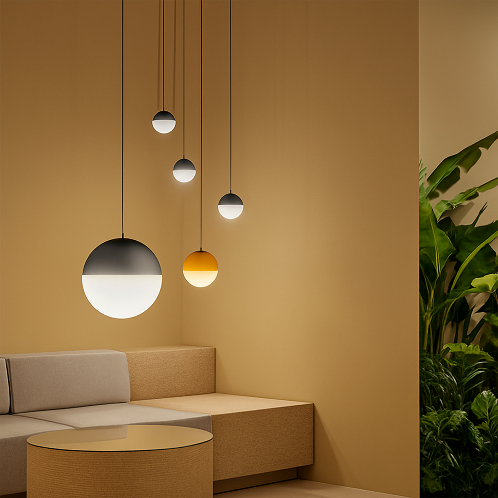 Suspension boule en verre opalin à calotte colorée — Besace