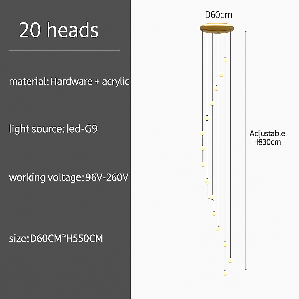 Suspension LED escalier colimaçon plafond lustre moderne luxe