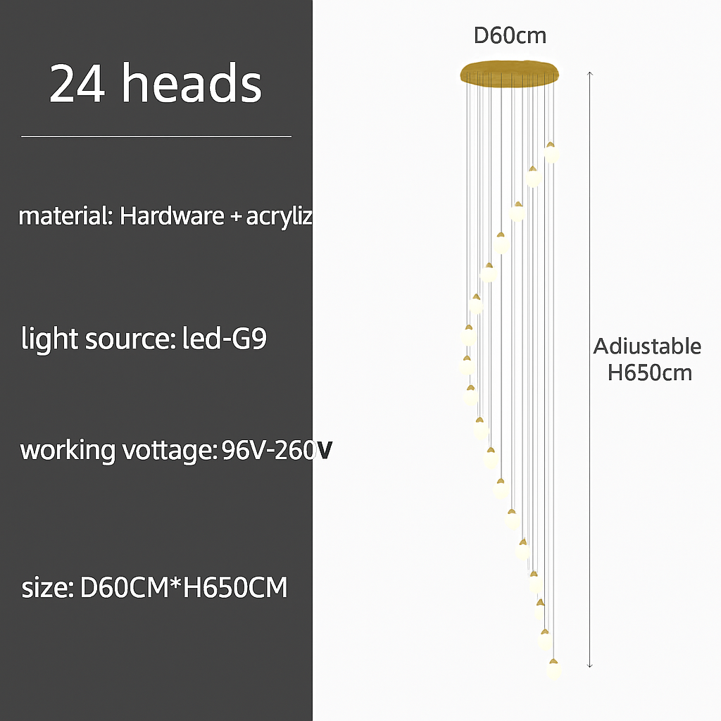 Suspension LED escalier colimaçon plafond lustre moderne luxe