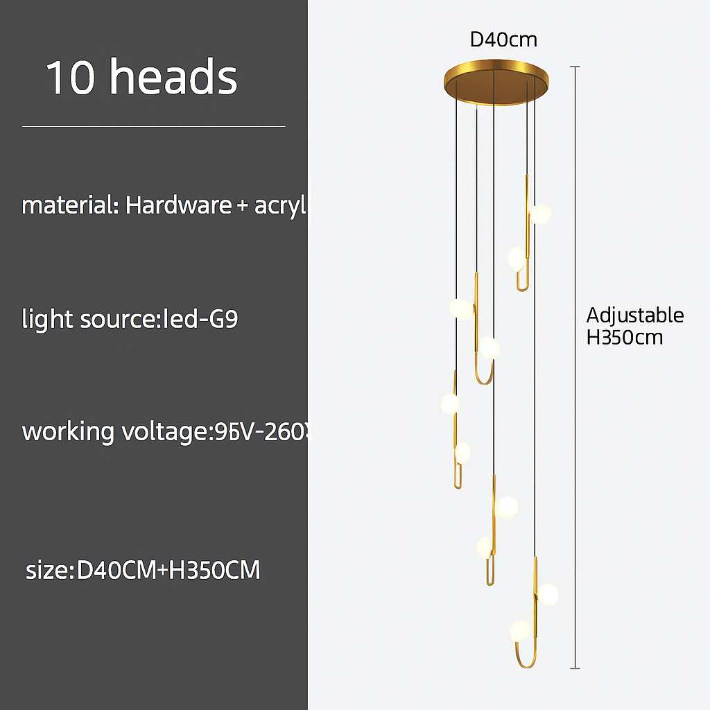 Suspension LED escalier colimaçon plafond lustre moderne luxe