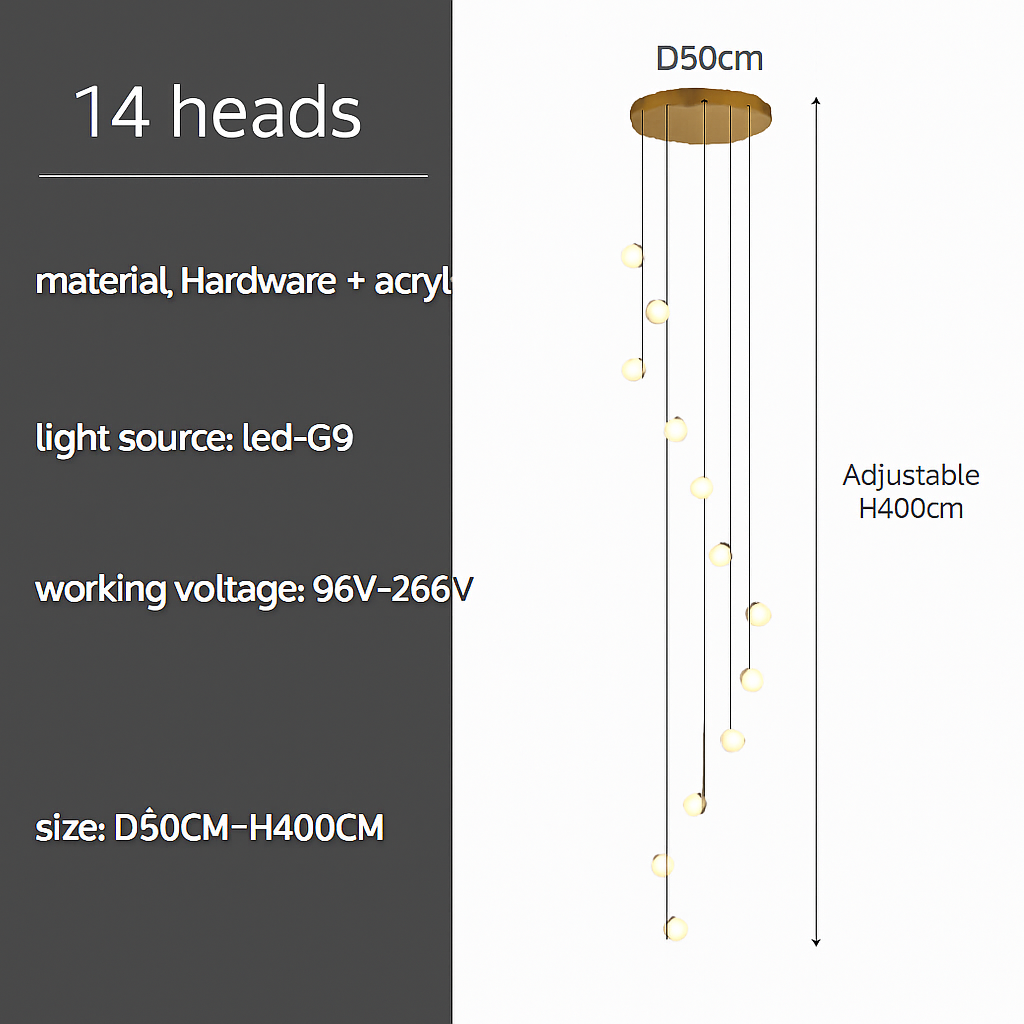 Suspension LED escalier colimaçon plafond lustre moderne luxe
