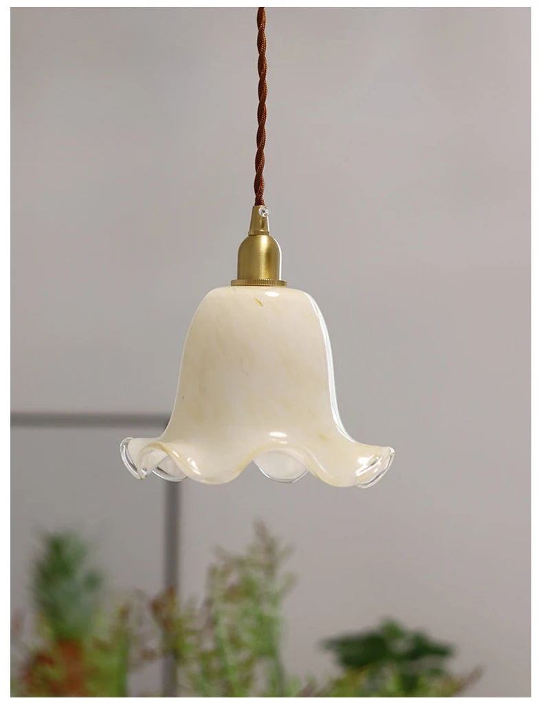 suspension à led fleurs européennes en laiton et verre rétro minimaliste