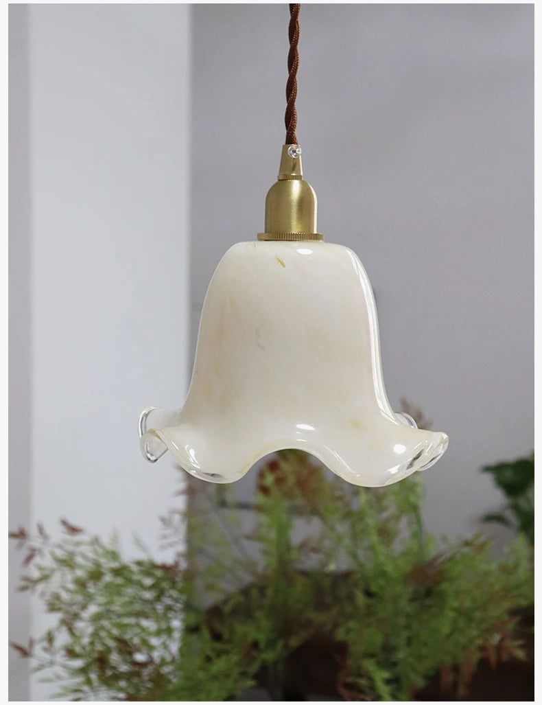 suspension à led fleurs européennes en laiton et verre rétro minimaliste