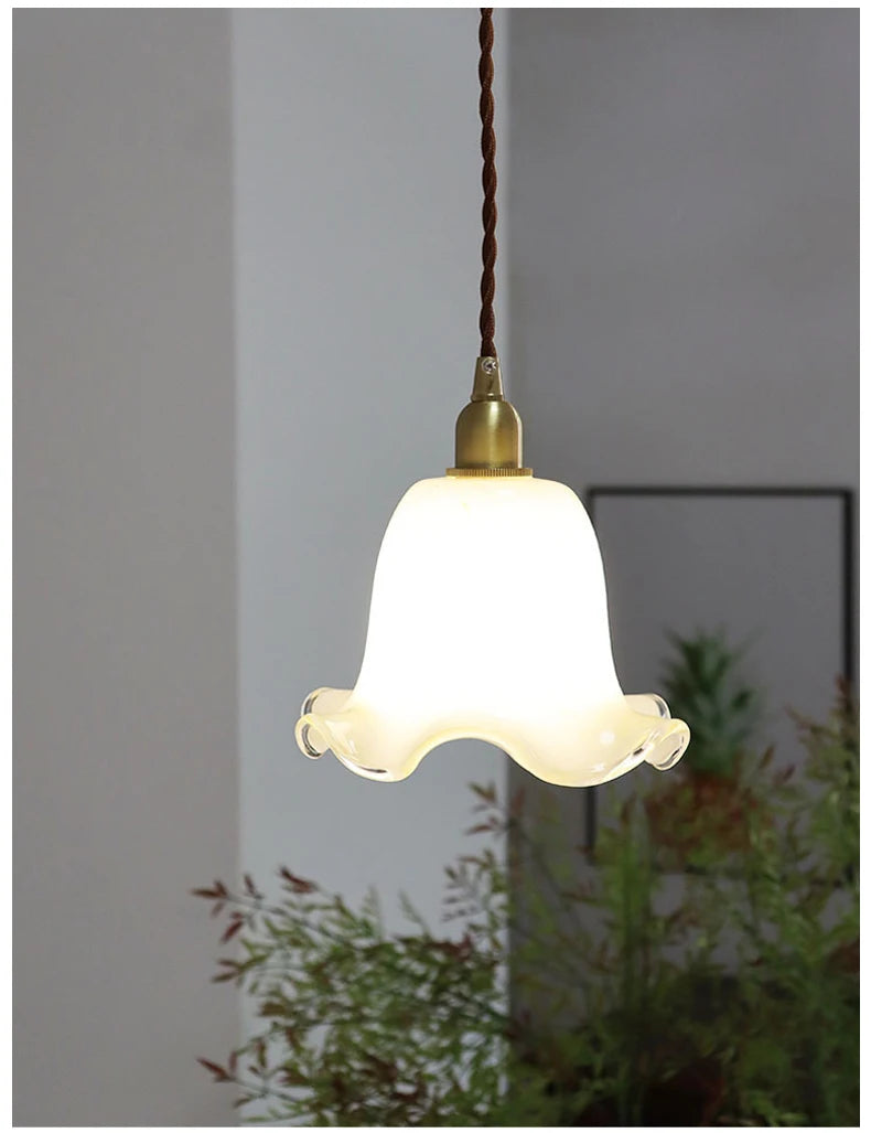 suspension à led fleurs européennes en laiton et verre rétro minimaliste