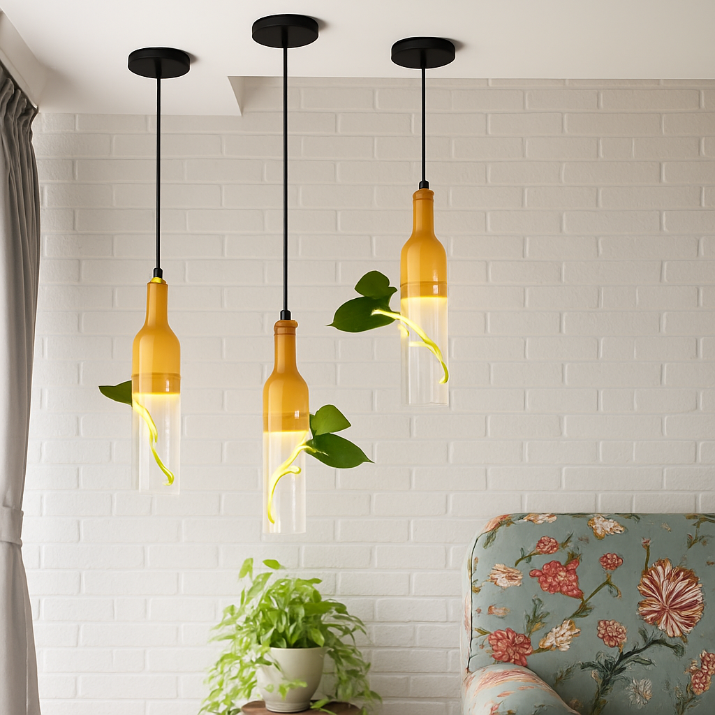 suspension led industrielle en bois et verre pour plantes