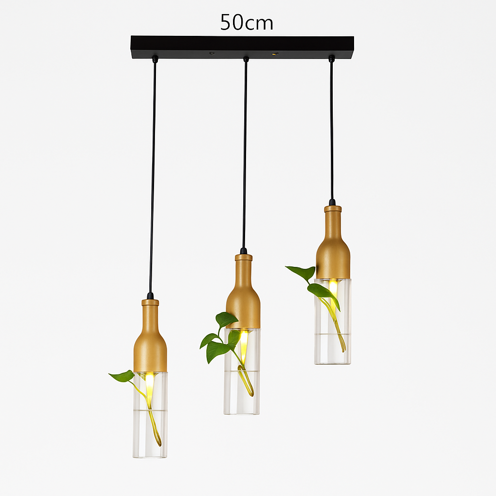 suspension led industrielle en bois et verre pour plantes