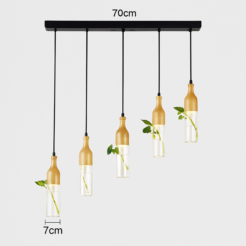 suspension led industrielle en bois et verre pour plantes
