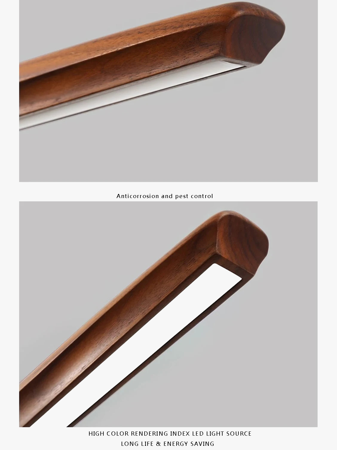 suspension led longue en bois massif moderne