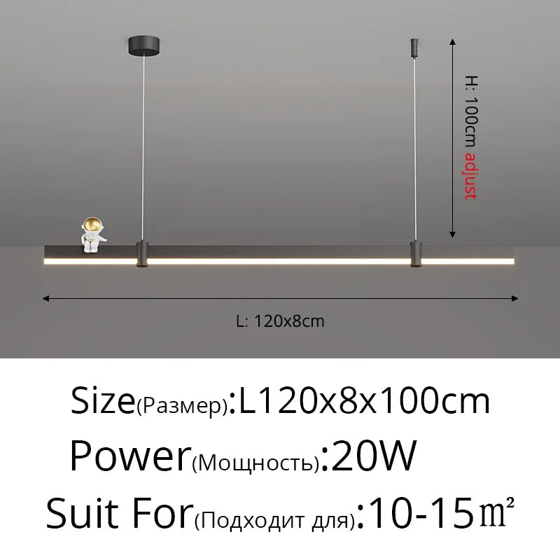 suspension led minimaliste moderne en acier brossé noir