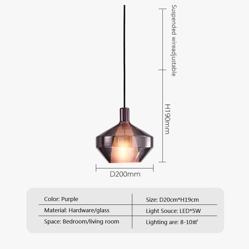Suspension LED minimaliste verre violet