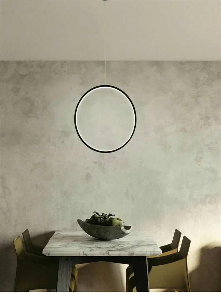 Suspension LED minimalistes lumière anneau rond cercle lustre maison pour salon éclairage intérieur lustre noir luminaires