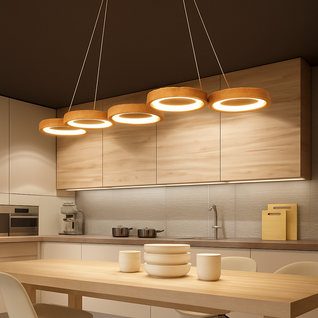 suspension led moderne en bois pour table de cuisine