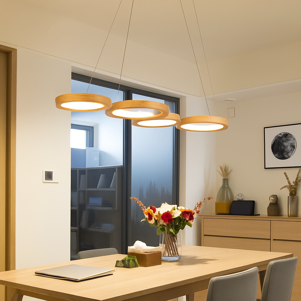 suspension led moderne en bois pour table de cuisine