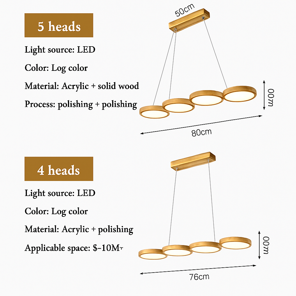 suspension led moderne en bois pour table de cuisine