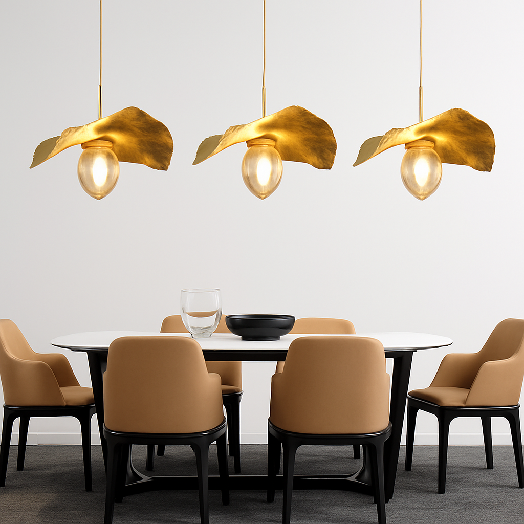 Suspension LED modernes en laiton feuille de Lotus pour Restaurant Table basse cuisine île lustre décor à la maison Lustres Luminaires
