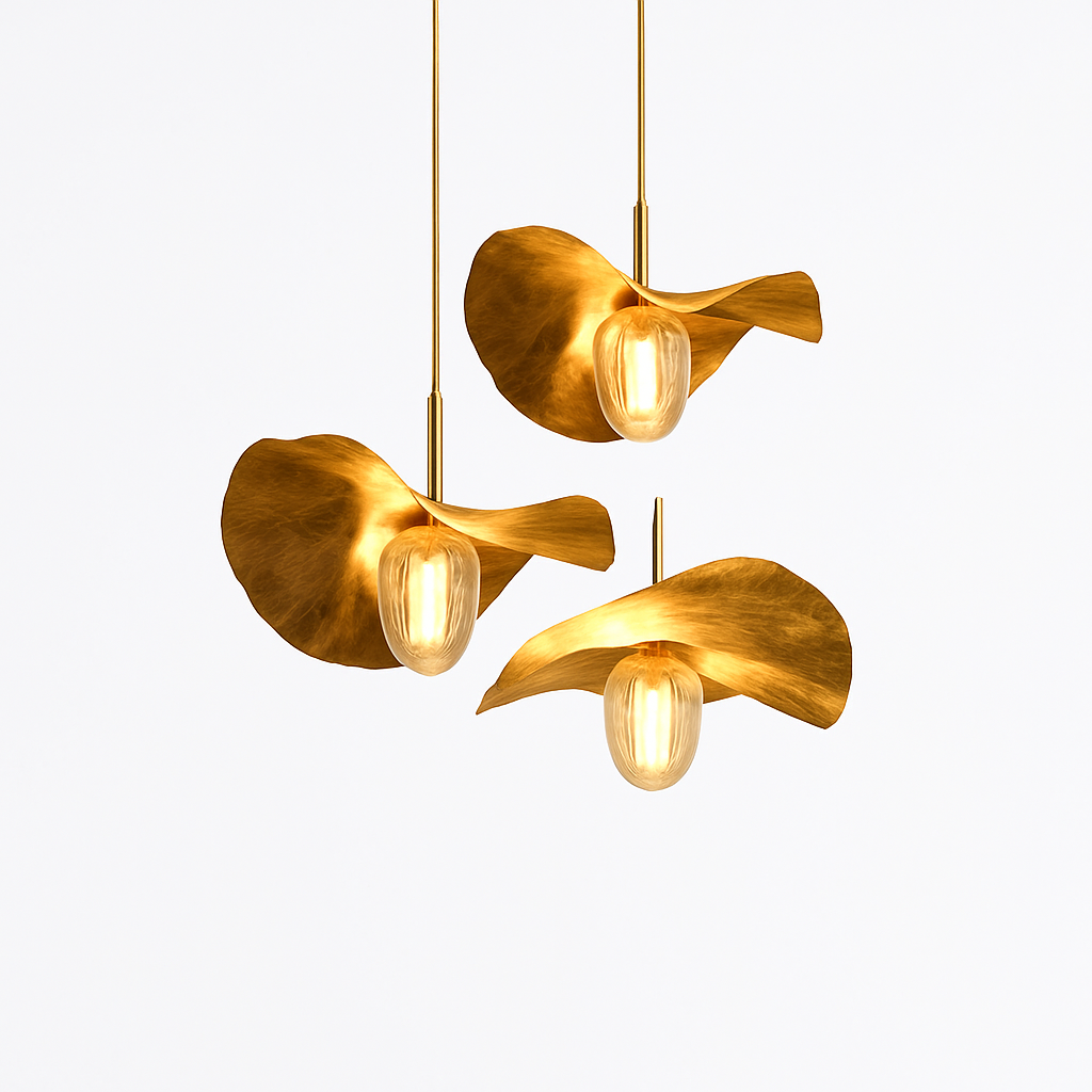 Suspension LED modernes en laiton feuille de Lotus pour Restaurant Table basse cuisine île lustre décor à la maison Lustres Luminaires