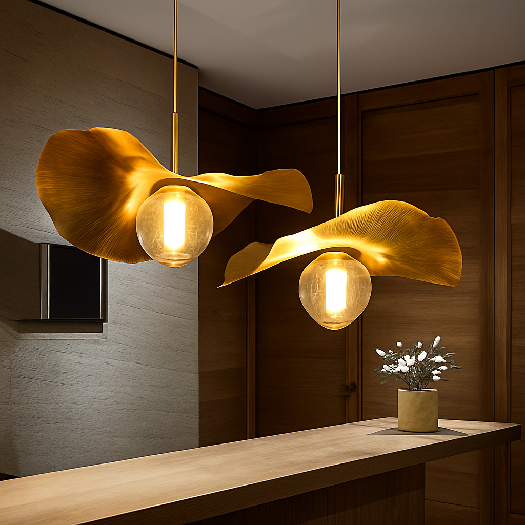 Suspension LED modernes en laiton feuille de Lotus pour Restaurant Table basse cuisine île lustre décor à la maison Lustres Luminaires