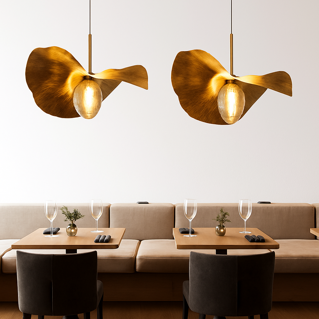 Suspension LED modernes en laiton feuille de Lotus pour Restaurant Table basse cuisine île lustre décor à la maison Lustres Luminaires