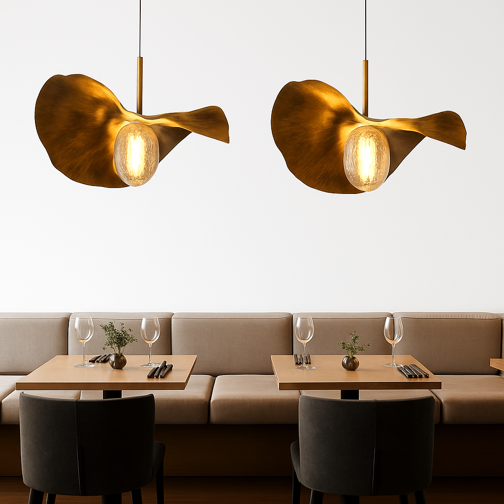 Suspension LED modernes en laiton feuille de Lotus pour Restaurant Table basse cuisine île lustre décor à la maison Lustres Luminaires