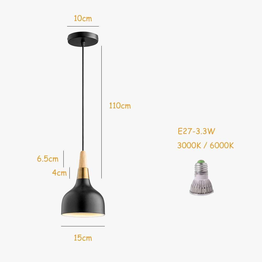 suspension led nordique en fil de fer forme macaron en bois