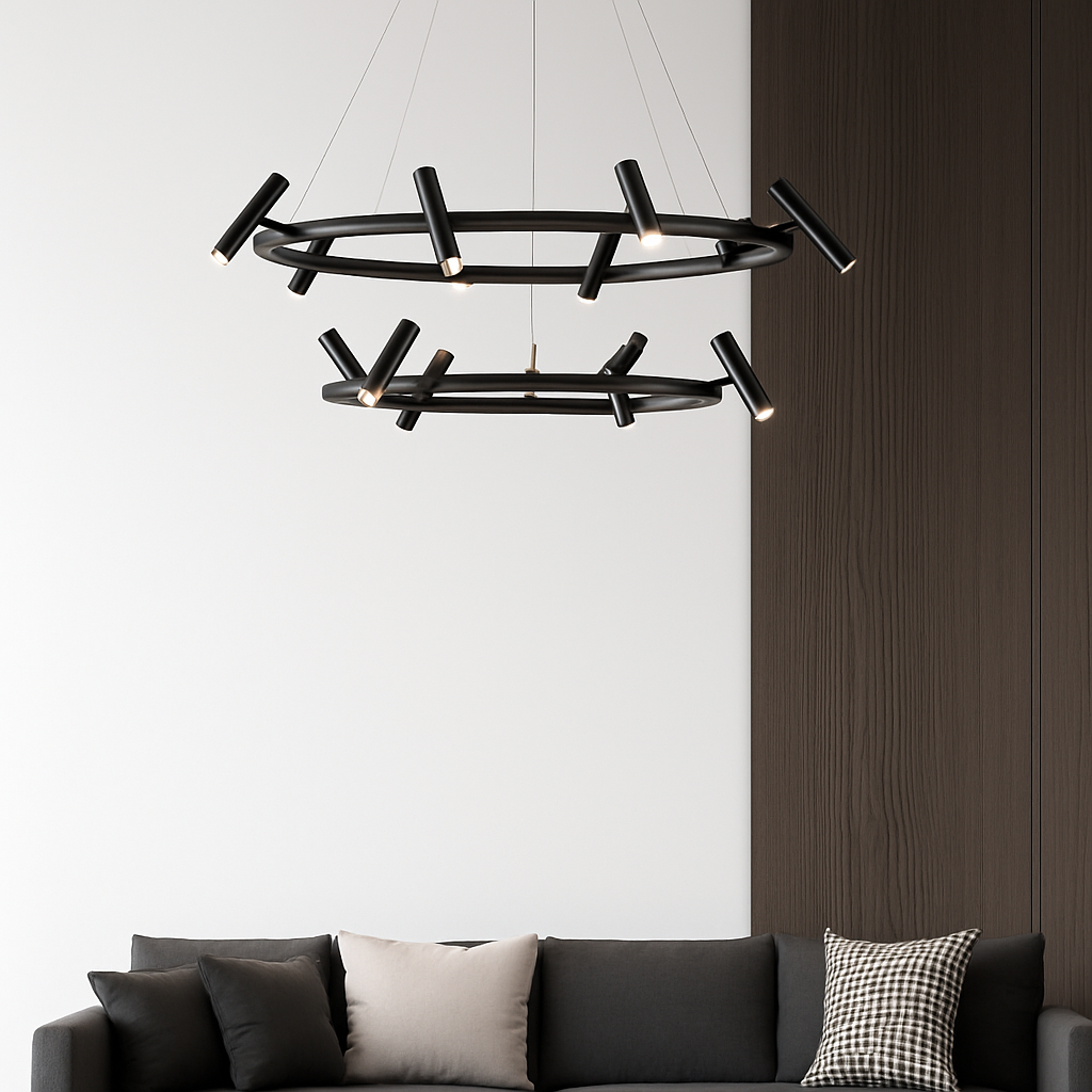 suspension led nordique en métal noir rotative pour intérieur
