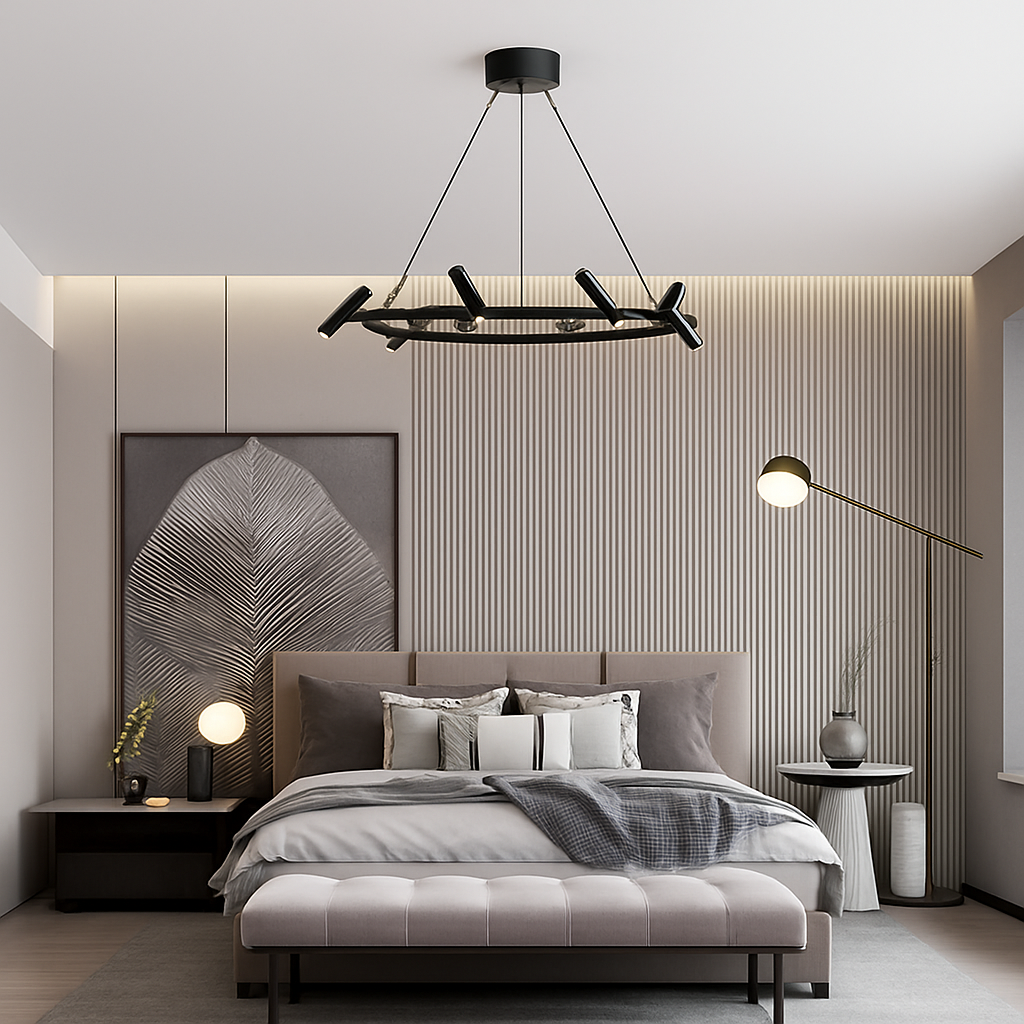 suspension led nordique en métal noir rotative pour intérieur