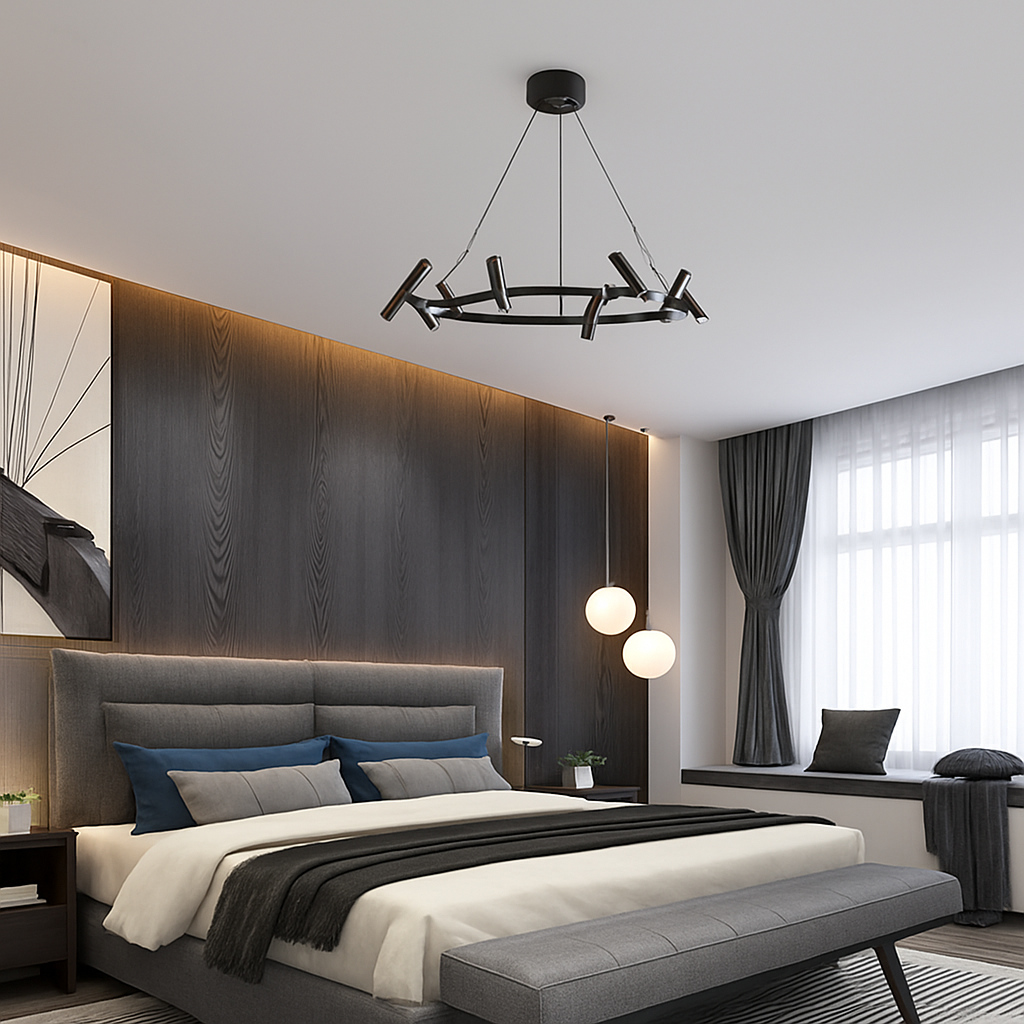 suspension led nordique en métal noir rotative pour intérieur