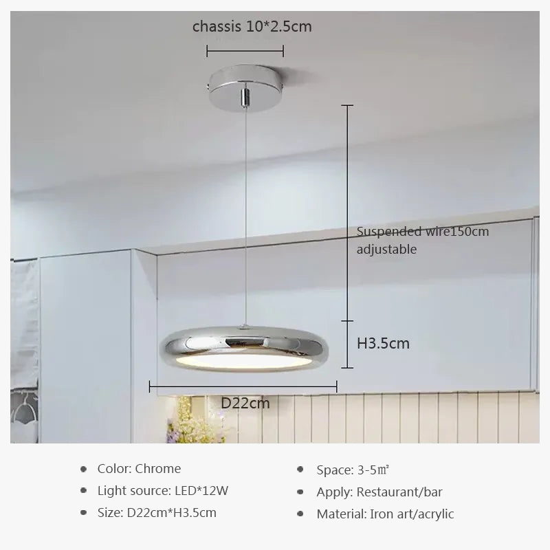 Suspension LED nordiques en fer à 3 têtes rondes chromées