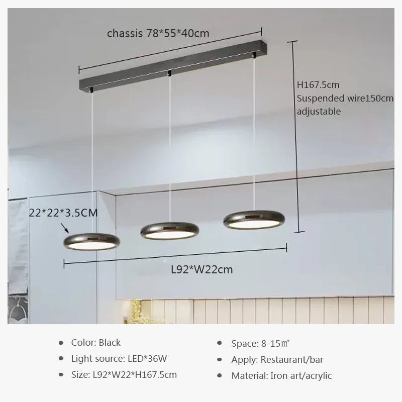 Suspension LED nordiques en fer à 3 têtes rondes chromées