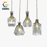 suspension led rétro vintage avec abat-jour en verre sculpté