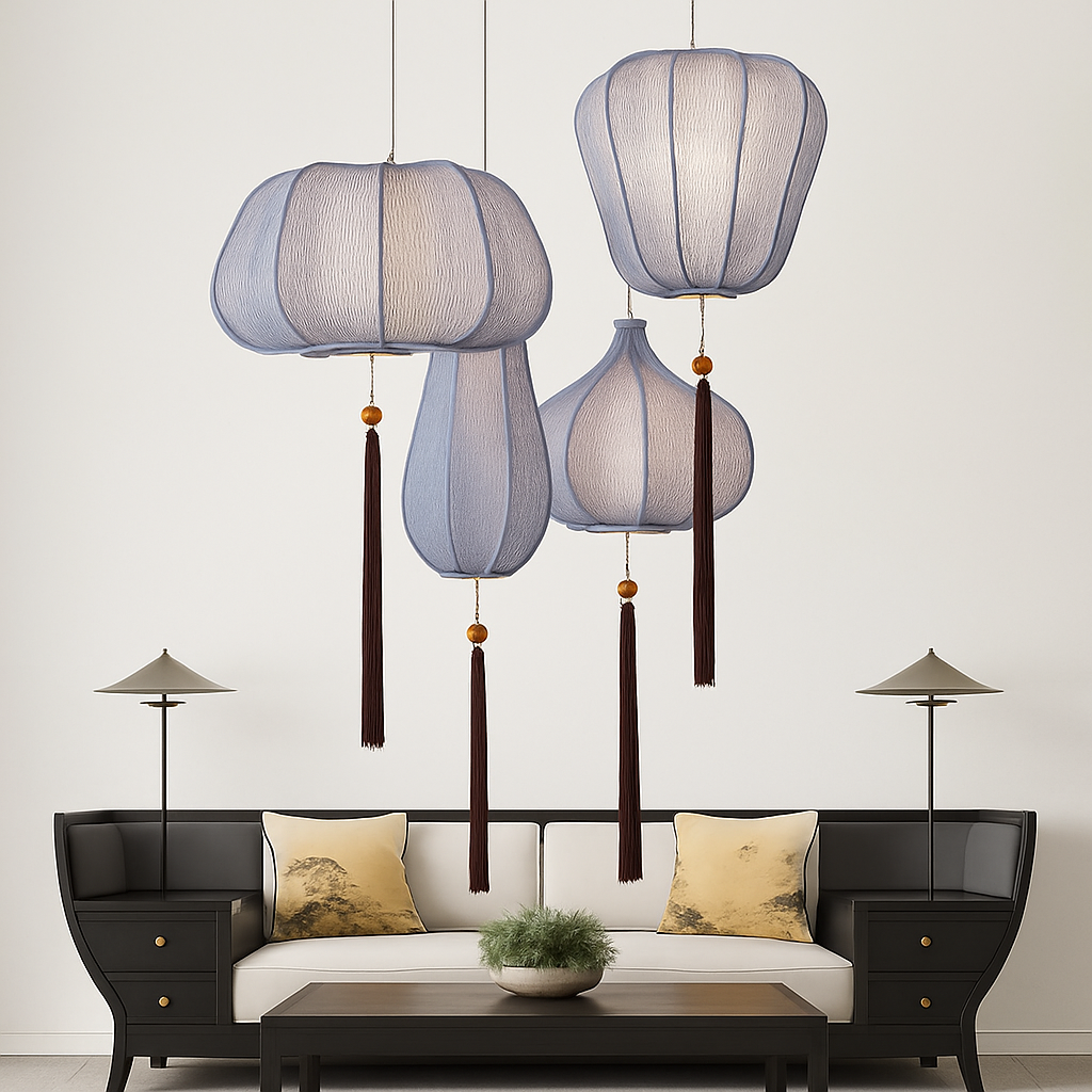 Suspension LED style chinois en tissu