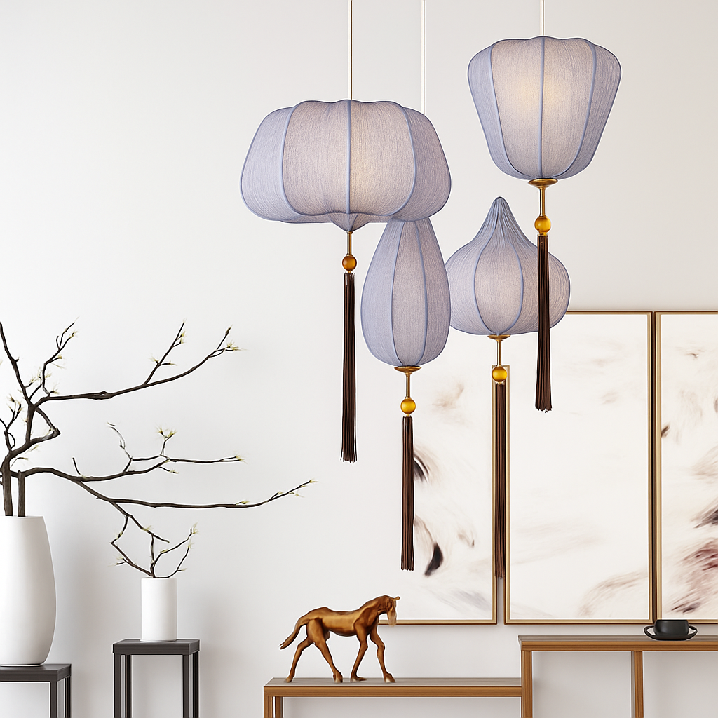 Suspension LED style chinois en tissu