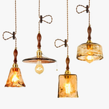 suspension led style japonais en bois cuivre réglable vintage