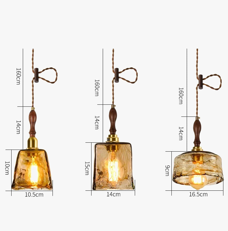 suspension led style japonais en bois cuivre réglable vintage