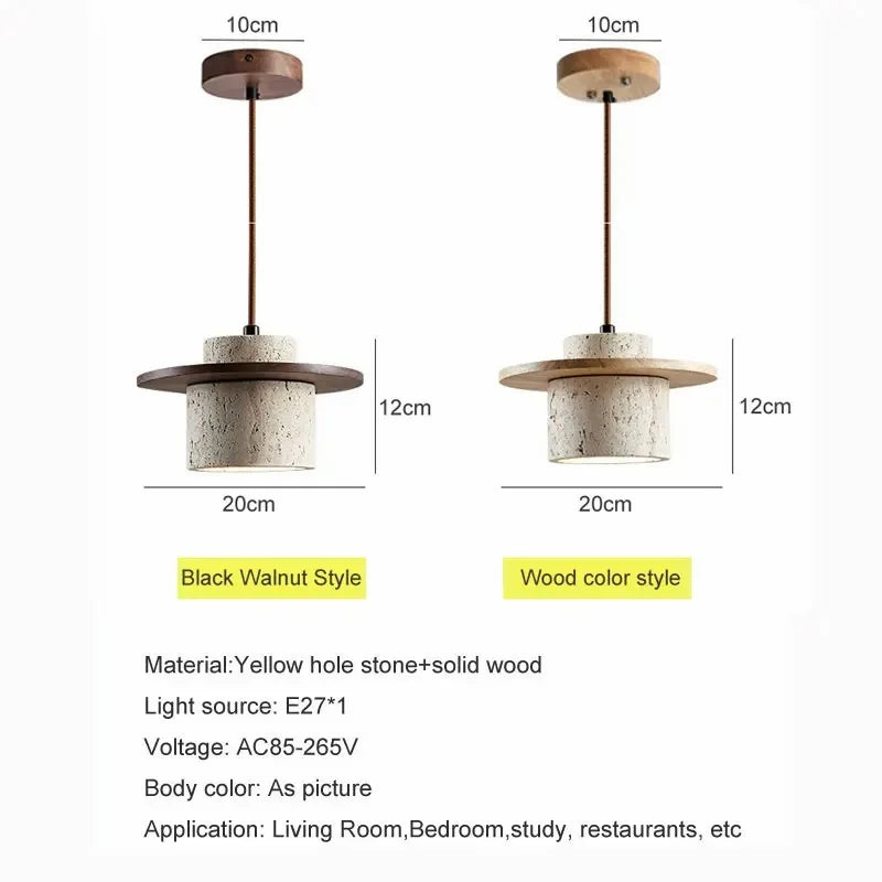 suspension led style minimaliste japonais en noyer et travertin