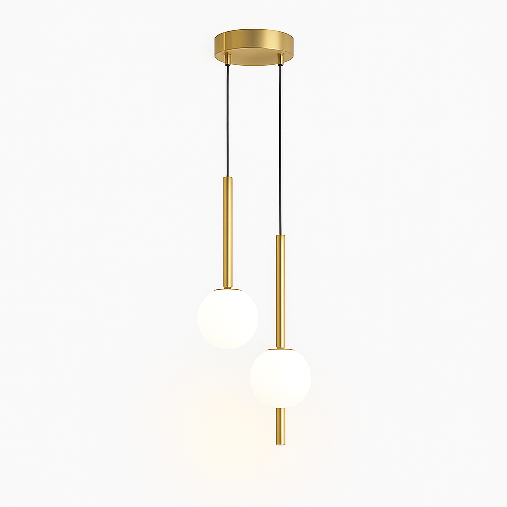 Suspension LED tube doré et boule