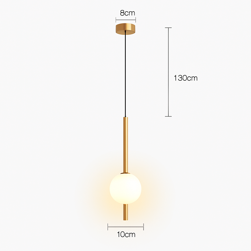 Suspension LED tube doré et boule