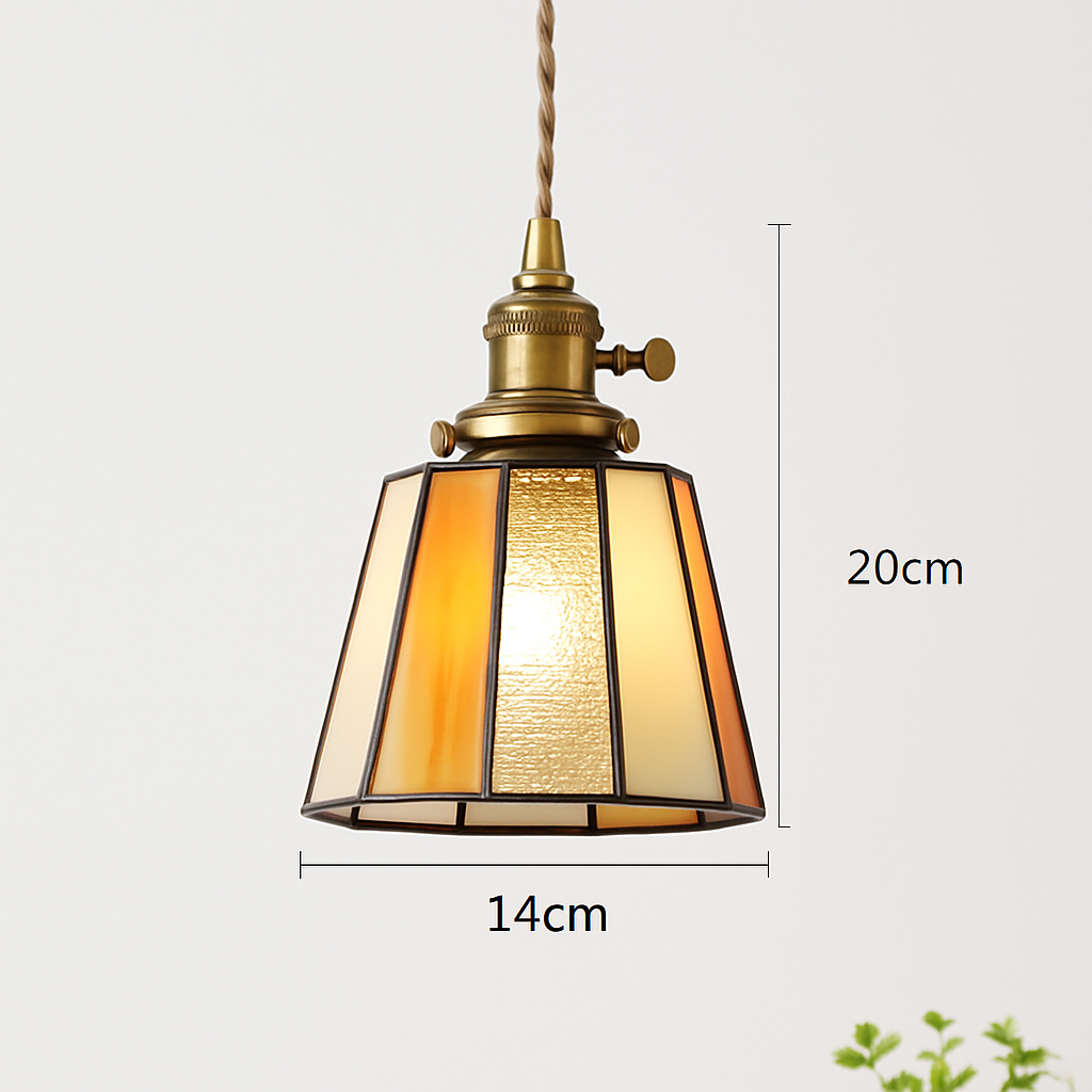 Suspension led vintage style japonais douille cuivre abat-jour verre