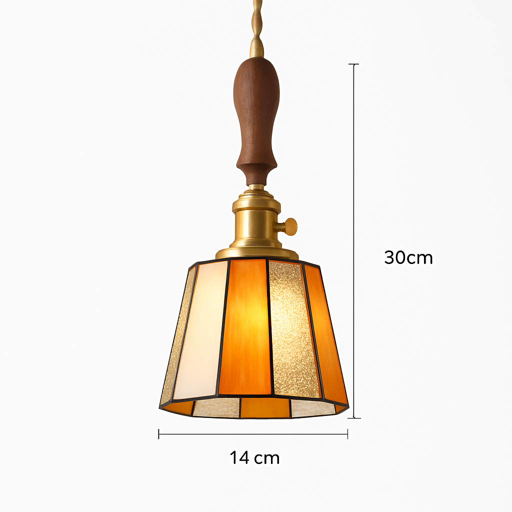 Suspension led vintage style japonais douille cuivre abat-jour verre