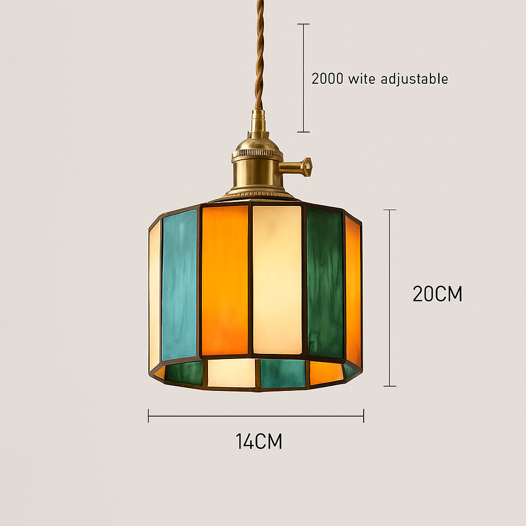 Suspension led vintage style japonais douille cuivre abat-jour verre