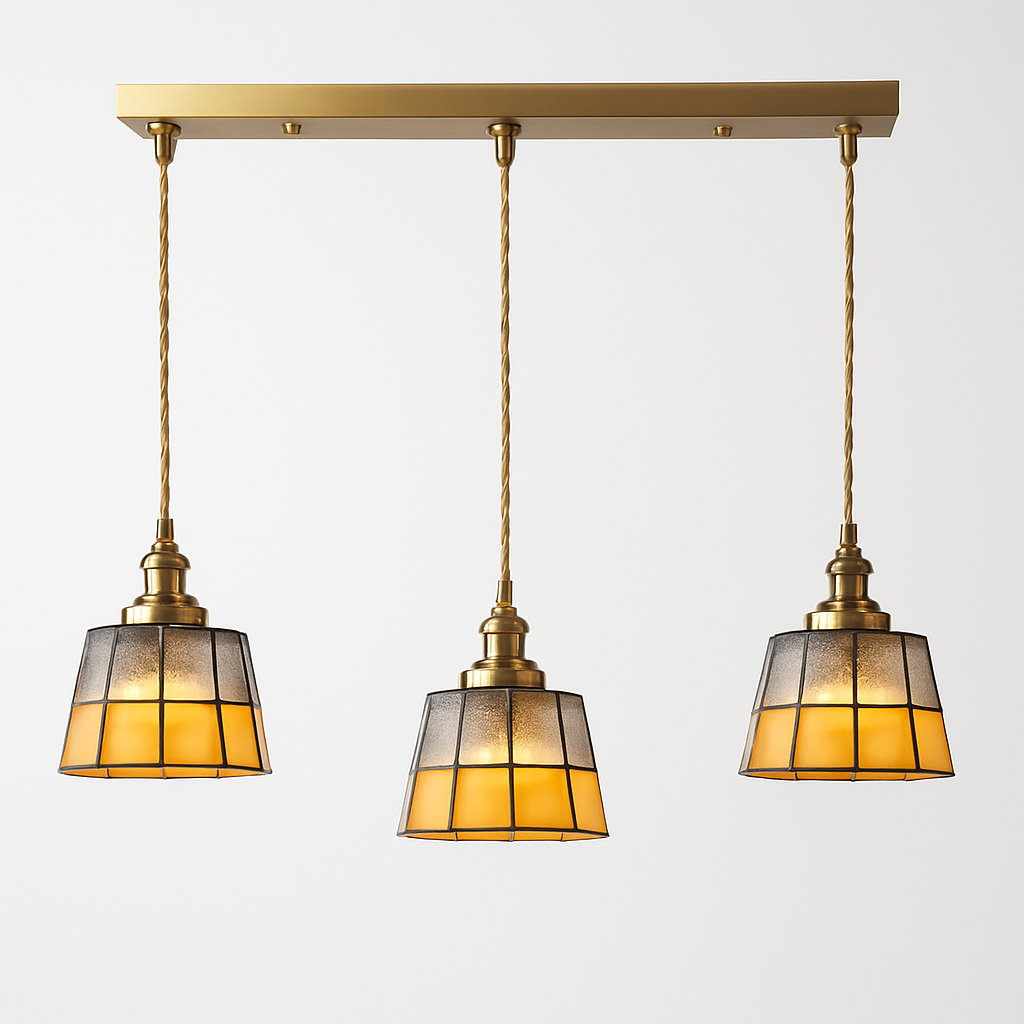Suspension led vintage style japonais douille cuivre abat-jour verre