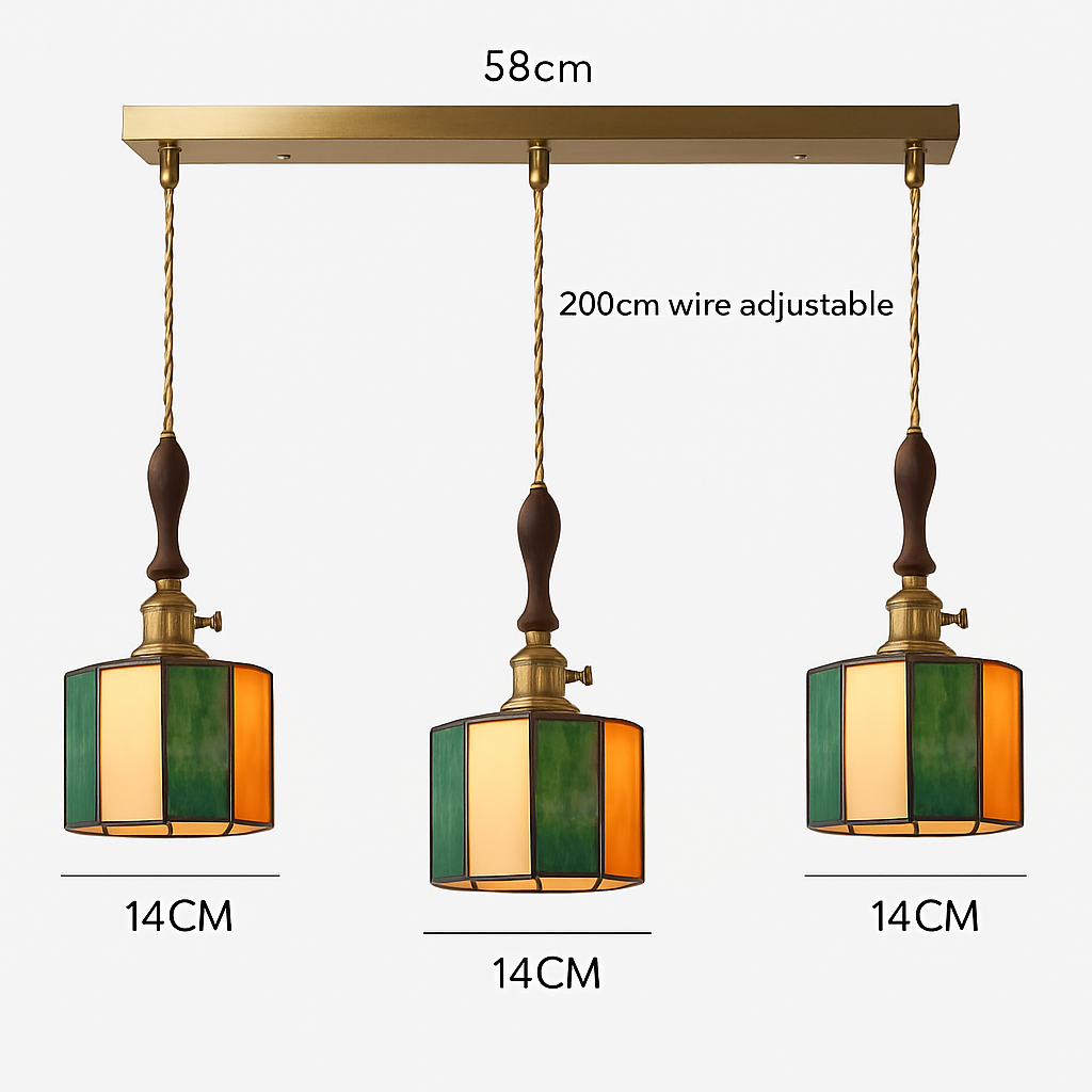 Suspension led vintage style japonais douille cuivre abat-jour verre