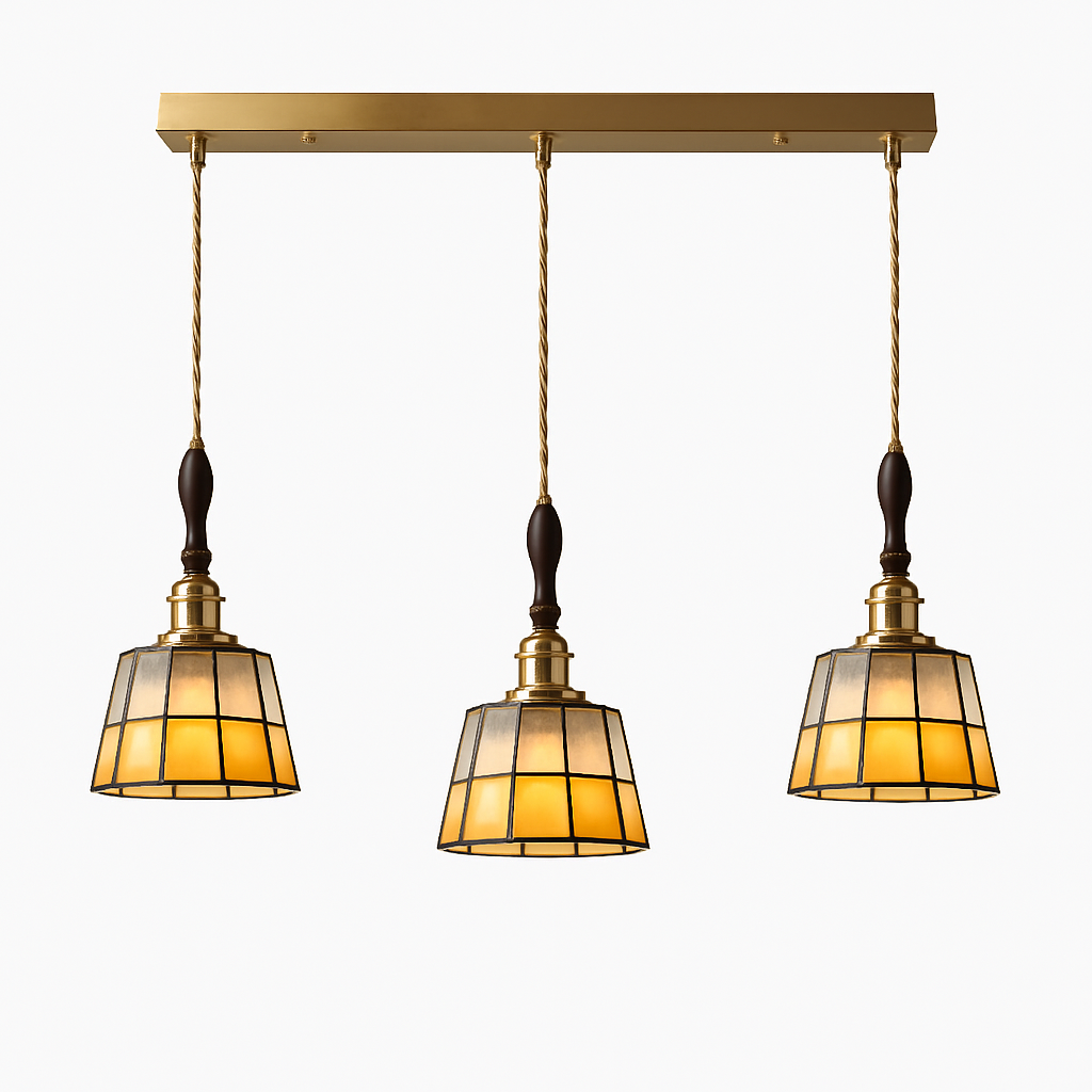 Suspension led vintage style japonais douille cuivre abat-jour verre
