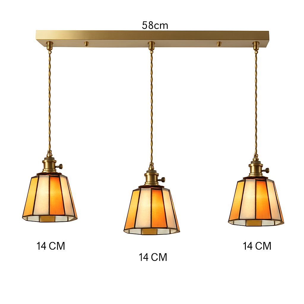 Suspension led vintage style japonais douille cuivre abat-jour verre