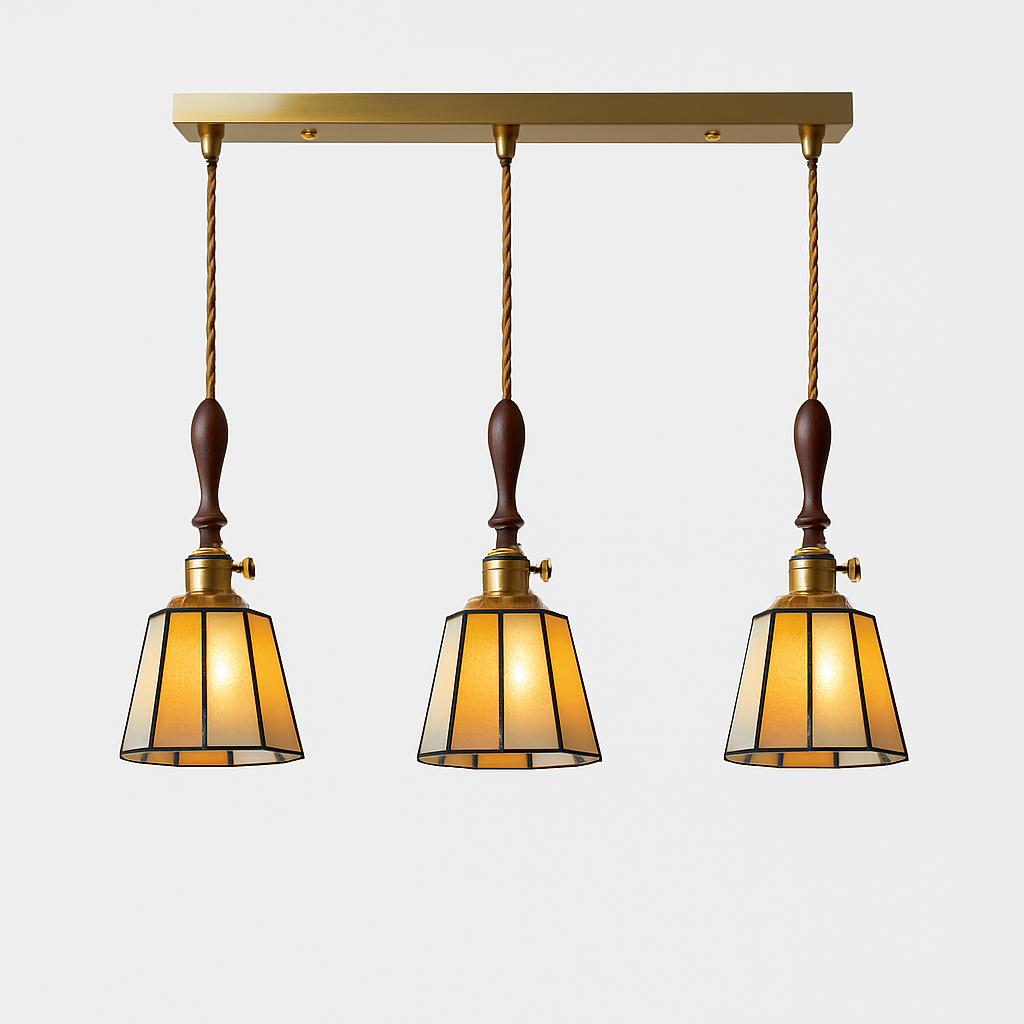 Suspension led vintage style japonais douille cuivre abat-jour verre