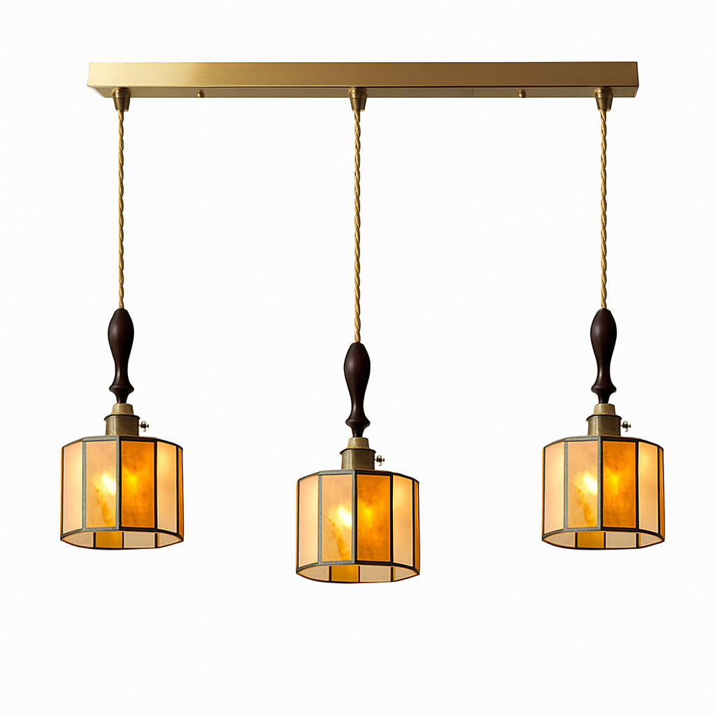 Suspension led vintage style japonais douille cuivre abat-jour verre