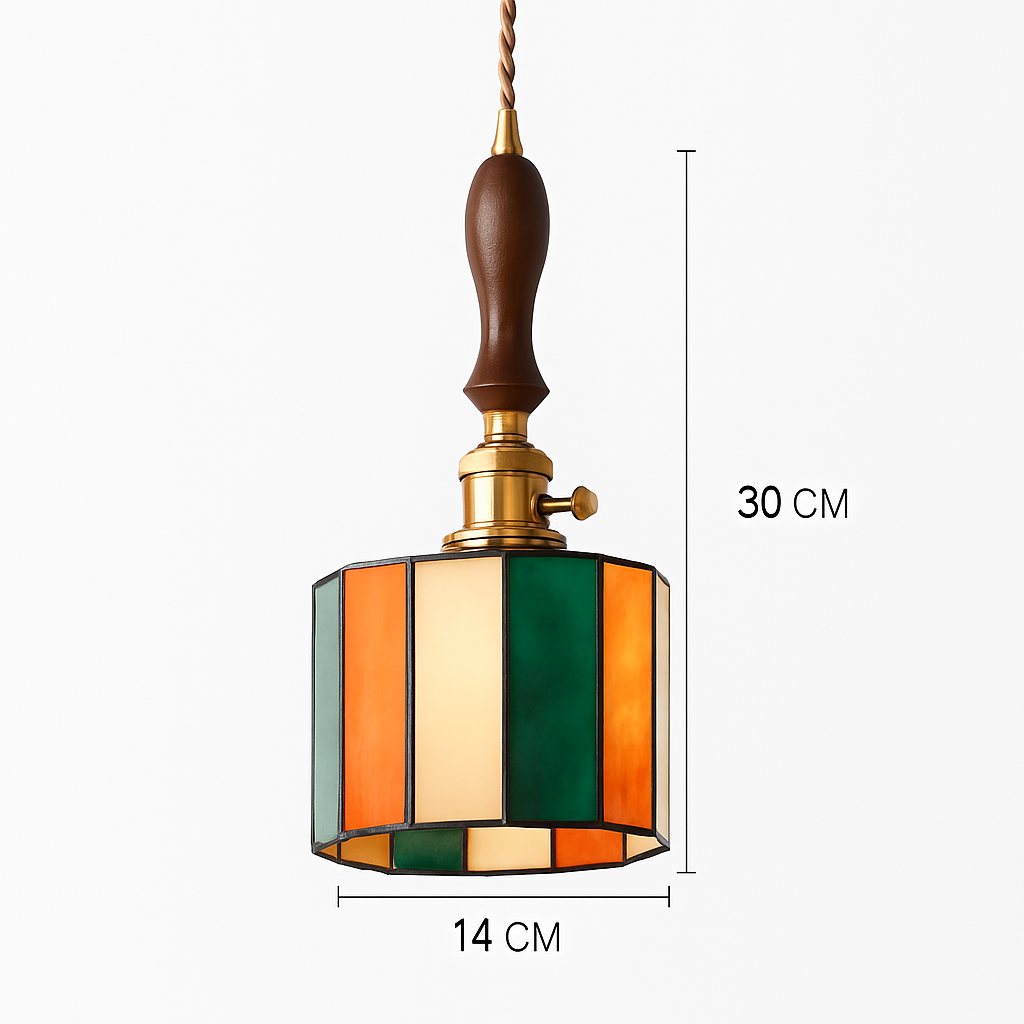 Suspension led vintage style japonais douille cuivre abat-jour verre