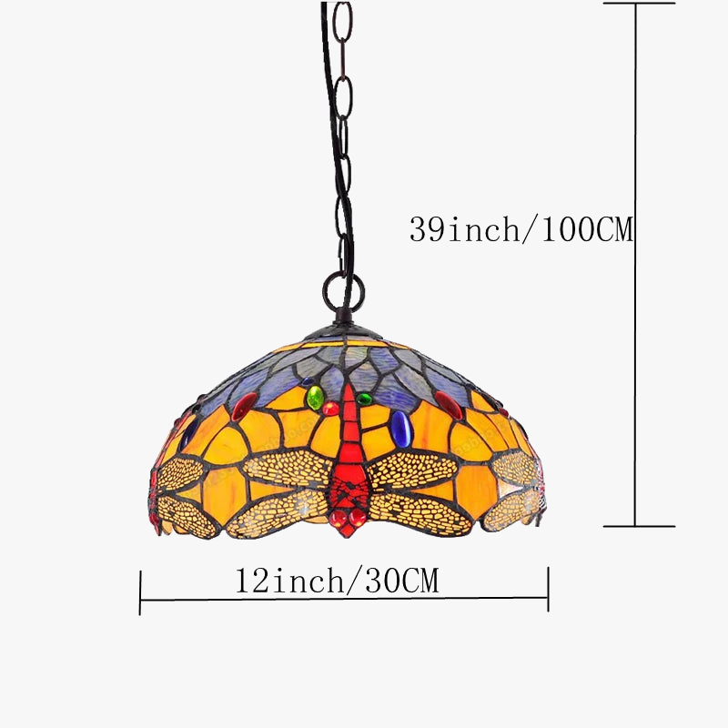 suspension libellule style européen éclairage vintage vitrail tiffany